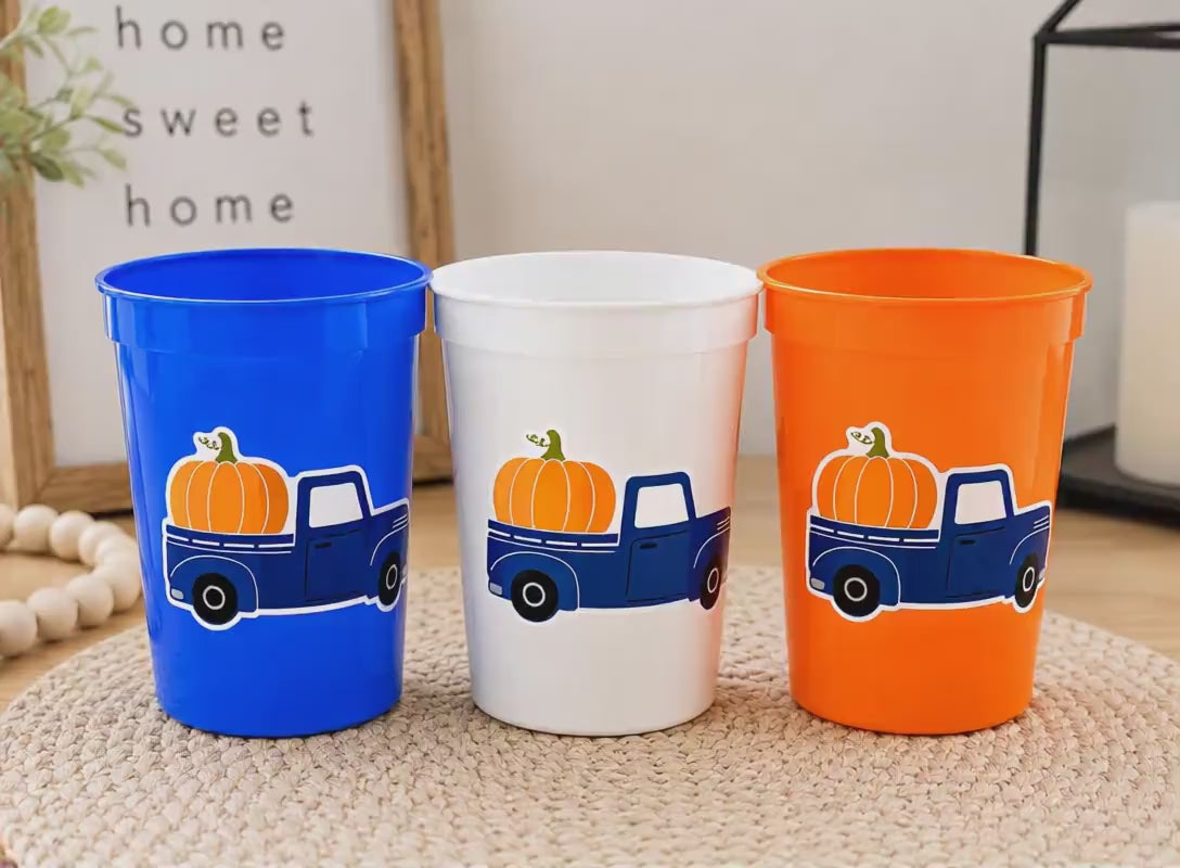 BLUE PUMPKIN TRUCK Cups - Fall Party Cups Truck Birthday Pumpkin Cups Little Pumpkin 1st Birthday Pumpkin Truck Birthday Decoration Fall Cup