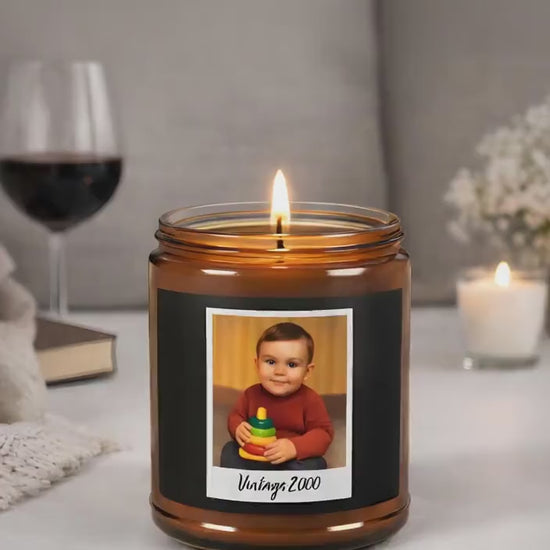 Custom Photo Scented Candle, Personalized Picture and Year, Gift for Her, Mother's Day Candle, Birthday Present, Vintage Year Soy Candle