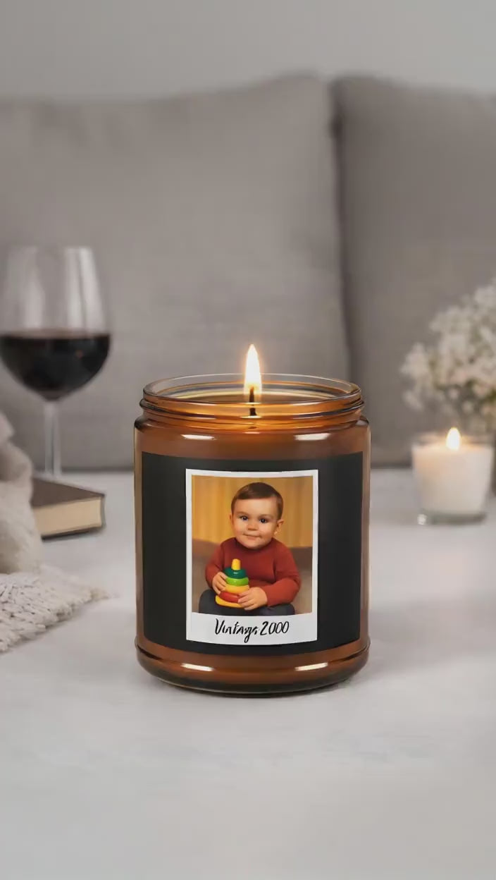 Custom Photo Scented Candle, Personalized Picture and Year, Gift for Her, Mother's Day Candle, Birthday Present, Vintage Year Soy Candle