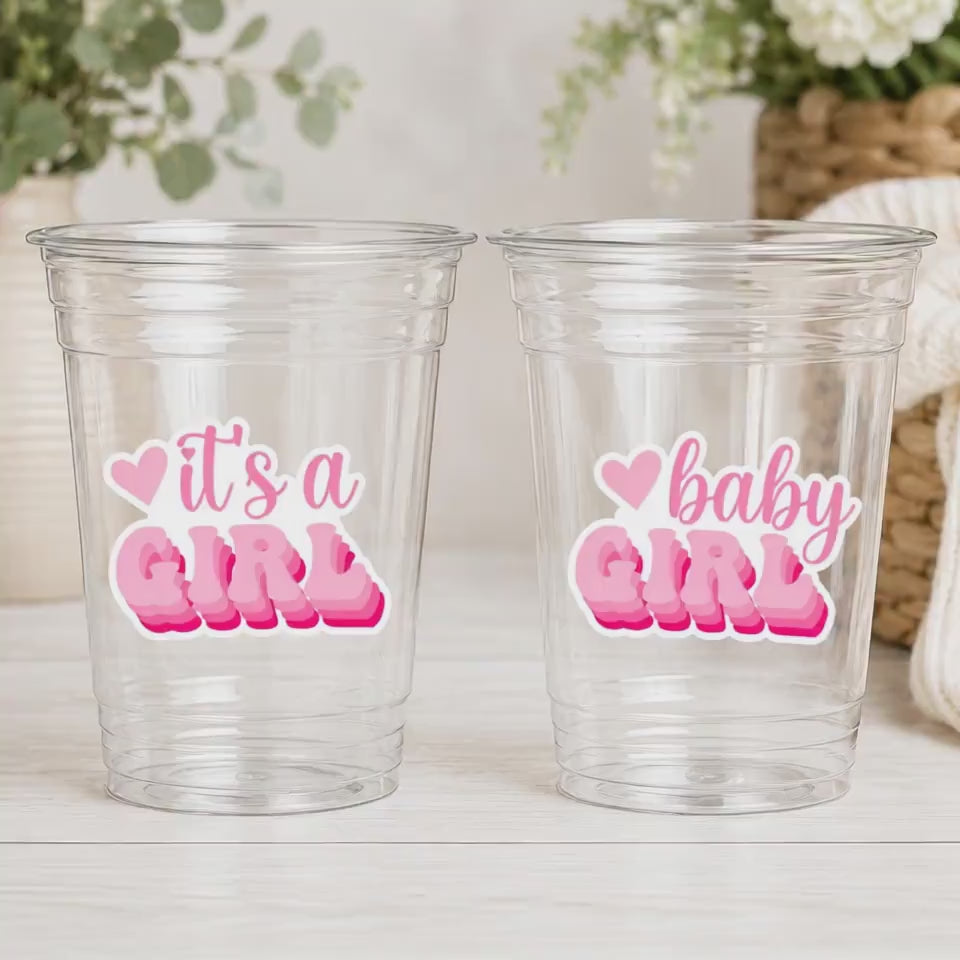 GIRL BABY SHOWER Party Cups - It's a Girl Party Cups Baby Girl Party Cups Pink Baby Shower Cups Baby Girl Baby Shower Favors Decorations