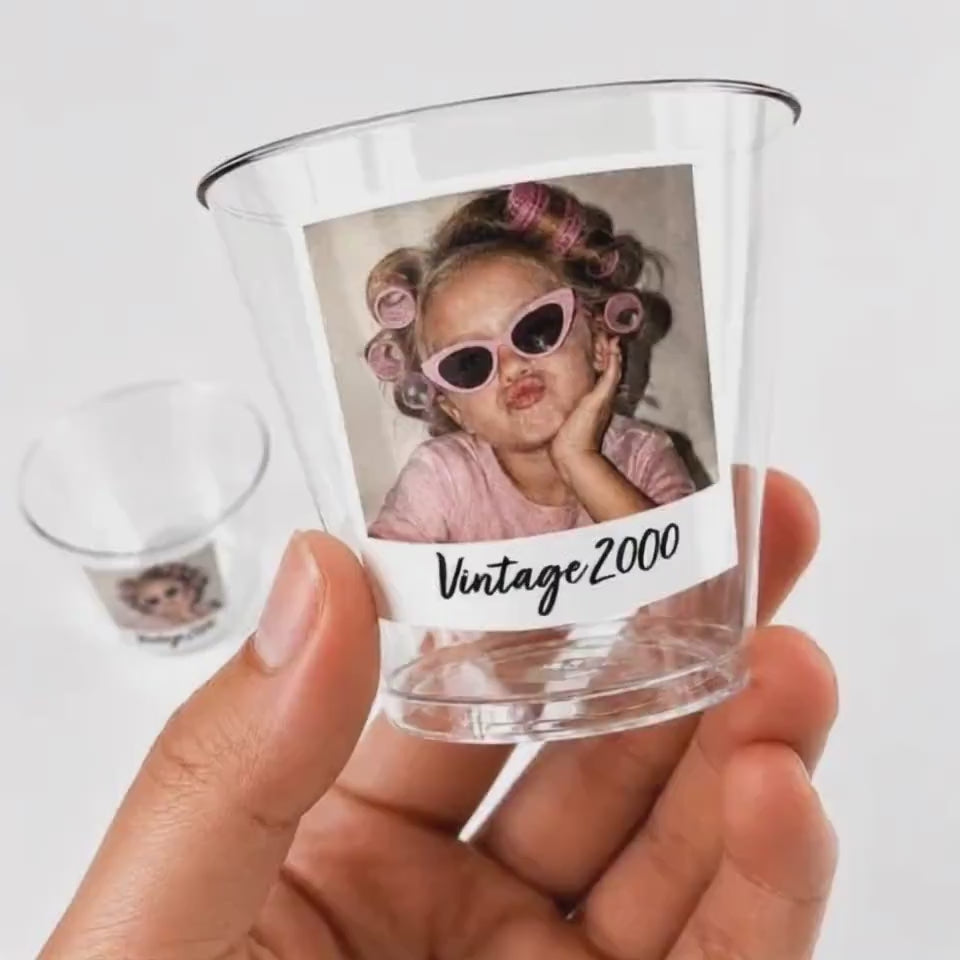 Custom Photo Shot Glasses 5oz Personalized Plastic Cocktail Cups– Add Your Photo & Text for Birthday Party Bachelorette Bachelor Bridal Cups