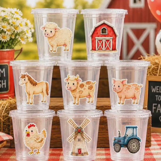 Farm Party Cups, Farm Animal Cups, Farm First Birthday, Barnyard Party Decorations, Farm Baby Shower, Birthday Favor Cups, Party Favor Cups