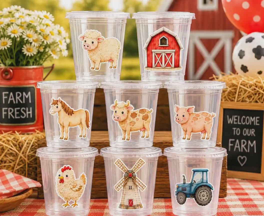 Farm Party Cups, Farm Animal Cups, Farm First Birthday, Barnyard Party Decorations, Farm Baby Shower, Birthday Favor Cups, Party Favor Cups