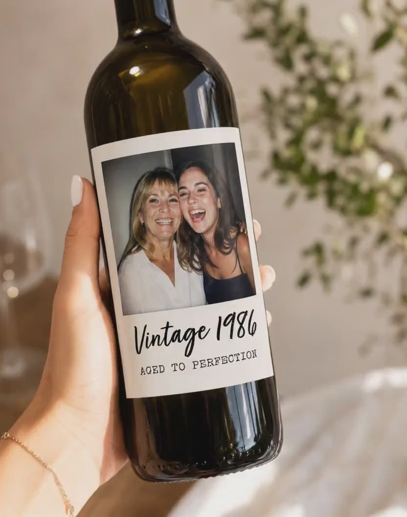 Personalized Wine Bottle Label with Photo | Vintage Year Wine Label | Custom Birthday Gift | Anniversary, Retirement Decor