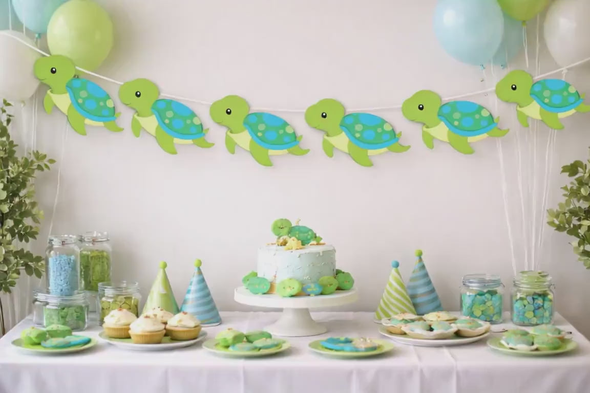 Turtle Garland, Turtle Banner, Turtle Decorations, Under the Sea Banner, Garland, Green Turtle, Baby Shower, Photo Prop