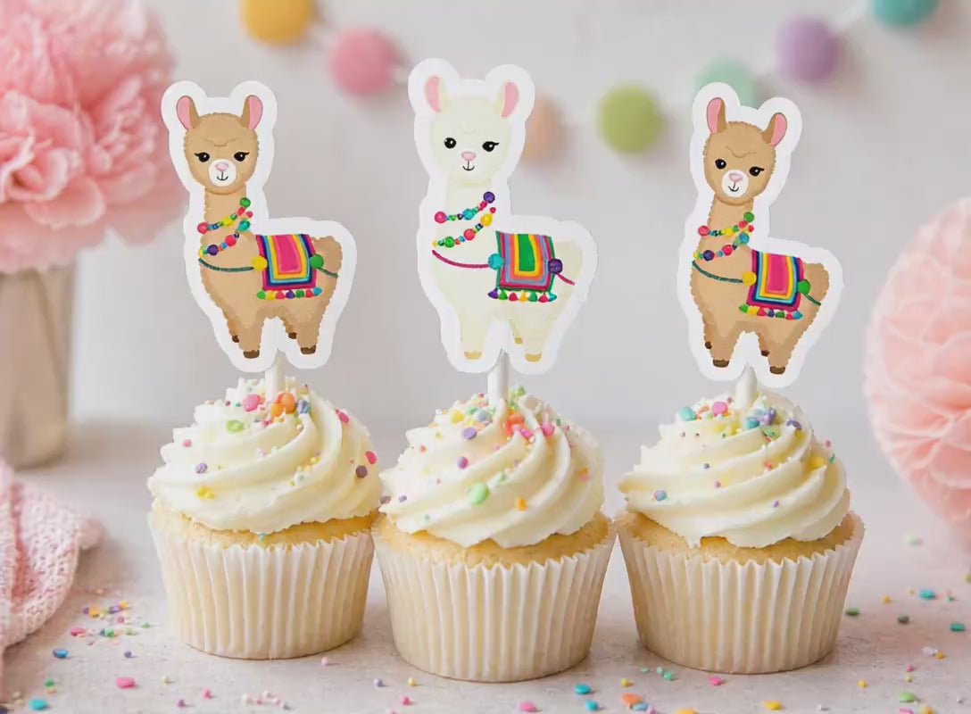 Llama Cupcake Toppers, Llama Cupcake Picks, Llama Birthday, Llama Party, Llama Decorations, Llama Party Supplies