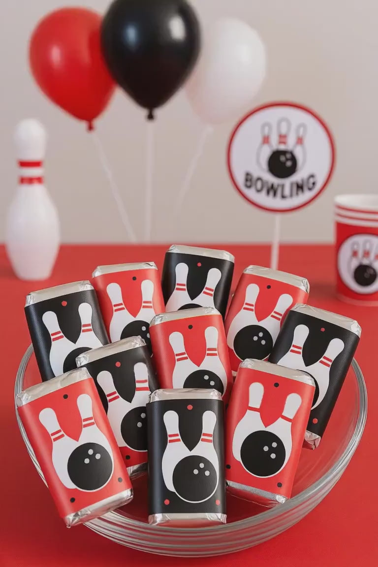 30 - BOWLING PARTY FAVOR Stickers for candy Bowling Stickers Bowling Party Favors Candy Wrappers Bowling Party Decorations Bowling Ball Pin