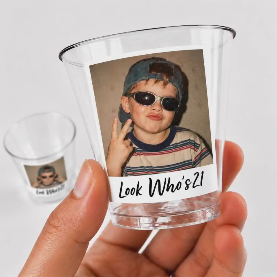 21st Birthday Shot Glasses with Photo, Personalized 5oz Shot Cups, Custom Birthday Bar Cups, Photo Party Favors for Him or Her, Plastic Cups
