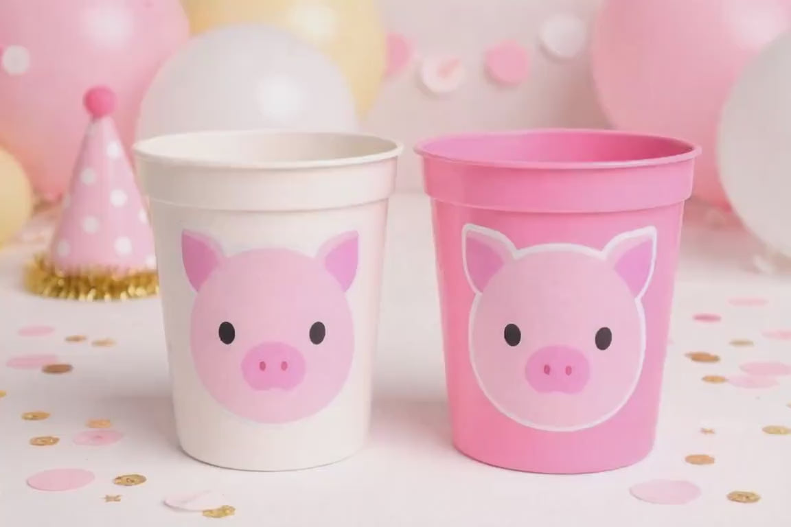 FARM ANIMAL CUPS - Cow party cups Pig party cups Pig Party cups Farm Birthday Farm Decorations Farm Party Farm animal favors Farm cups