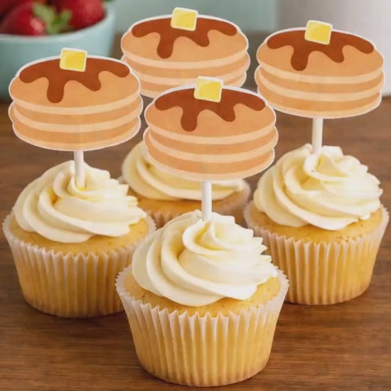 Pancake Cupcake Toppers, Pancakes and Pajamas Decorations, Pancake Cake Toppers, Pancake Party Supplies, Pancake Birthday Party, Sleepover