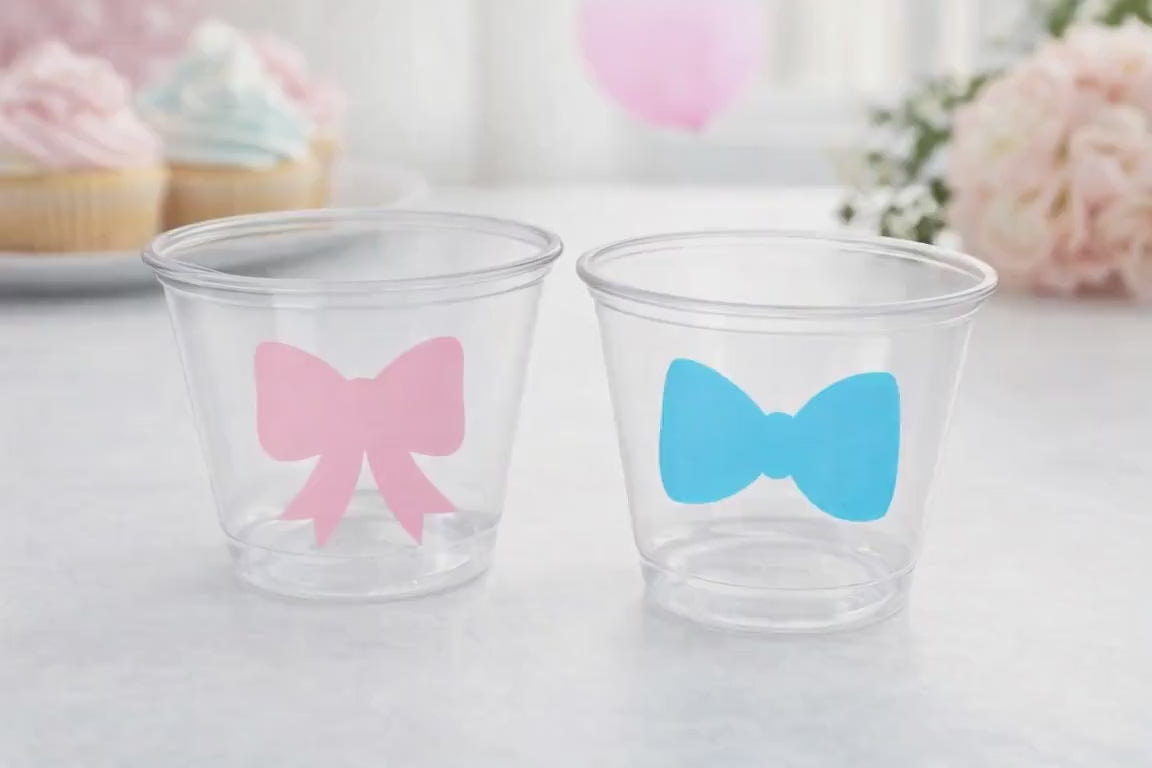 GENDER REVEAL Party Cups, Hair Bows Party Cups, Bow Ties Party Cups, Bows or Bowties Party, Pink Hair Bows, Blue Bow Ties, Gender Reveal