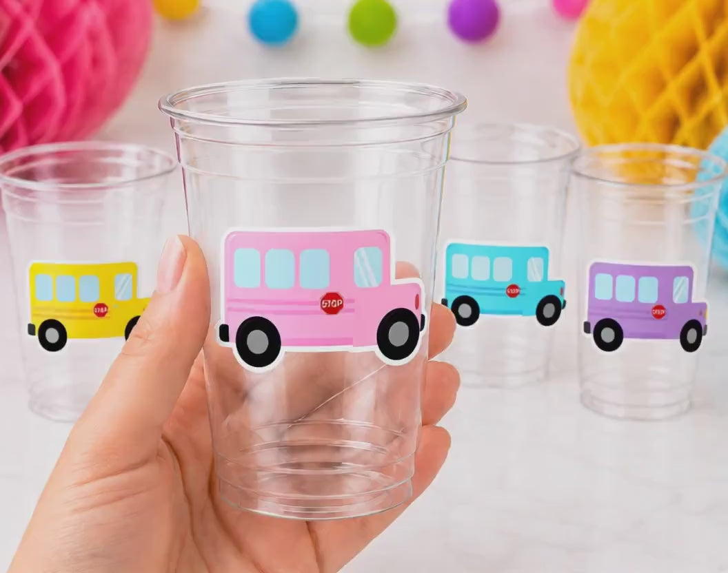 School Bus Party Cups | Bus Birthday Party Decorations | School Bus Birthday Favors | Kids Birthday Party Cups | Classroom Party Decor 16oz