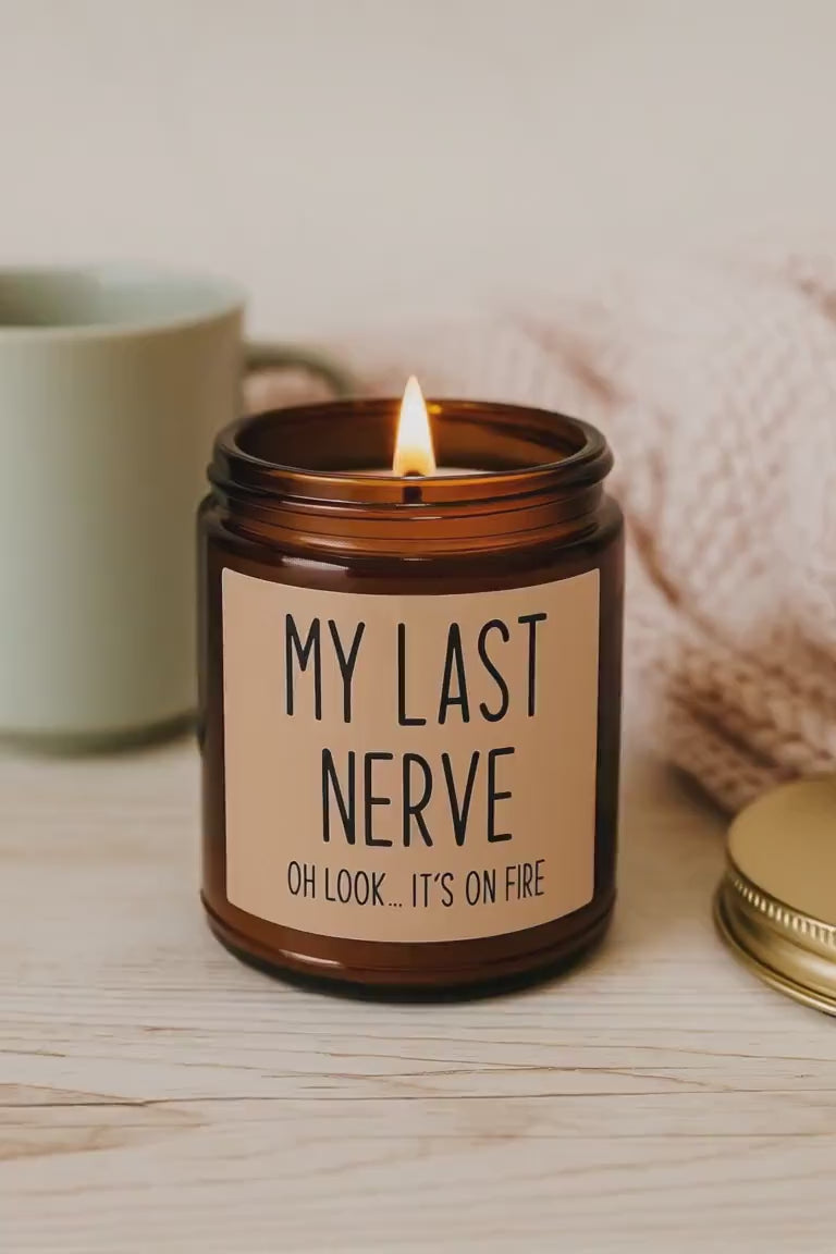 Funny Friendship Gift for Best Friend, Gifts for Women,  My Last Nerve Lavender Candle, Birthday Christmas White Elephant Stocking Stuffers