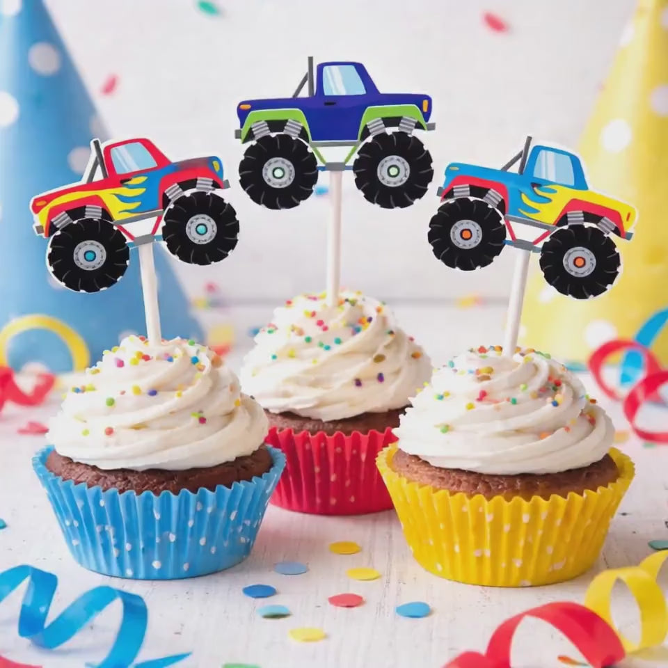 Monster Truck Cupcake Toppers, Monster Truck Party Decorations, Monster Truck Cake Toppers, Monster Truck Birthday