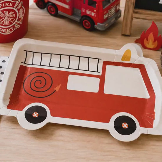 Fire Truck Party Plates 12ct | Firefighter Birthday Party Supplies | Fire Engine Plates | Kids Firetruck Decorations | Firefighter Party