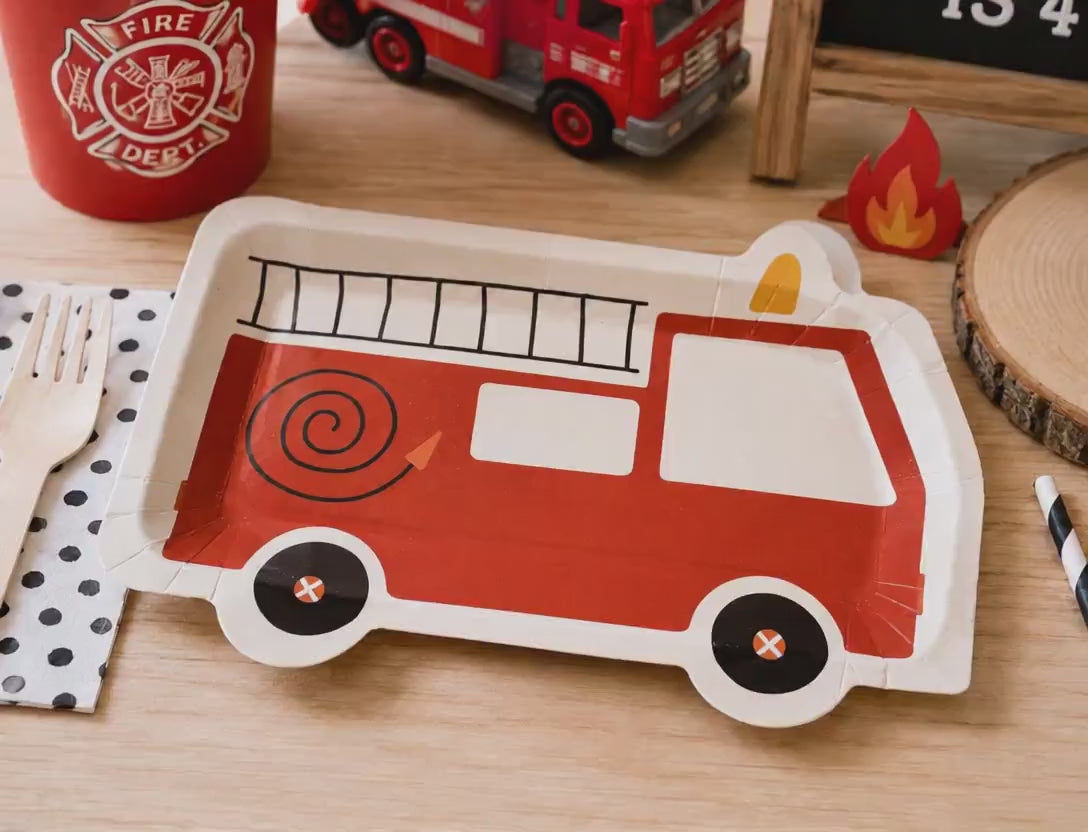 Fire Truck Party Plates 12ct | Firefighter Birthday Party Supplies | Fire Engine Plates | Kids Firetruck Decorations | Firefighter Party