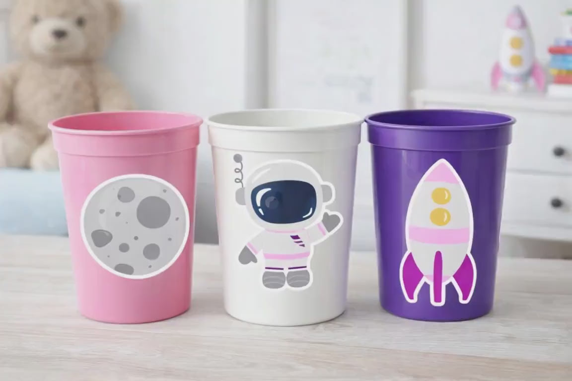 Girl Space Party Cups Galaxy Party Cups Space Birthday Cup Outer Space Birthday Rocket Party Planet Party Astronaut Birthday Party Space Cup