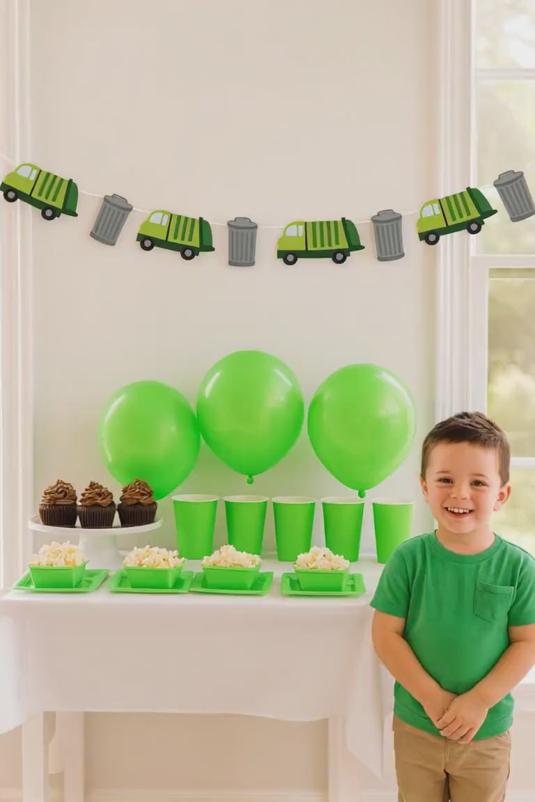 Garbage Truck Garland, Construction Garland, Garbage Truck Banner, Garbage Truck Birthday Banner, Garbage Birthday Party Supplies, Recycle
