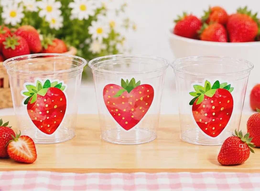 STRAWBERRY PARTY CUPS - Strawberry Birthday Cups Strawberry Cups First Birthday Strawberry Party Decorations Strawberry Baby Shower