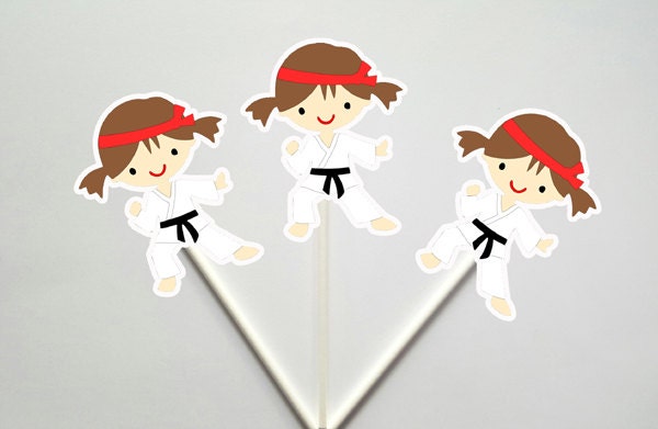 Karate Cupcake Toppers, Karate Kid Cupcake Toppers, Karate Girls