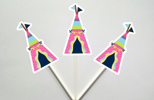 Tepee Cupcake Toppers, Teepee Cupcake Toppers, Tipi Cupcake Toppers, Glamping Cupcake Toppers