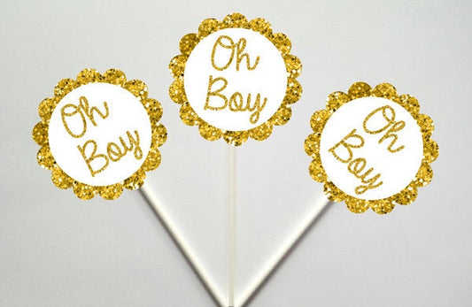 Oh Boy Cupcake Toppers, Baby Shower Cupcake Toppers