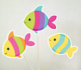 Fish Cupcake Toppers, Colorful Fish Cupcake Toppers, Under The Sea Cupcake Toppers,  82916425P