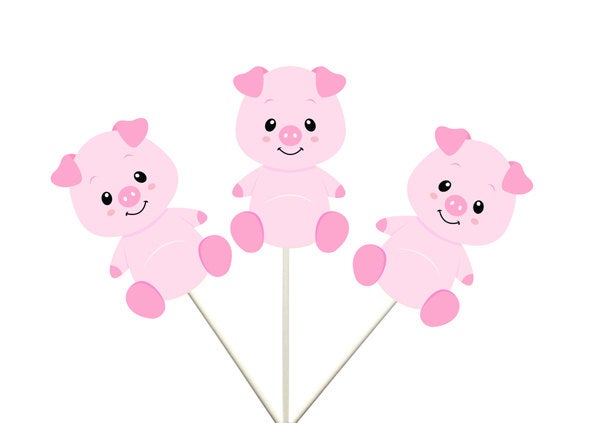Pig Cupcake Toppers, Farm Animal Cupcake Toppers, Farm Birthday Cupcake Toppers, Animal Cupcake Toppers. Item# 81916140A