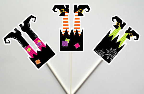 Witch Cupcake Toppers, Halloween Cupcake Toppers, Witches Legs Cupcake Toppers