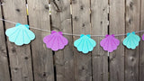 Sea Shell Garland, Sea Shell Banner, Mermaid Party Garland, Mermaid Banner, Purple and Turquoise, Purple and Teal