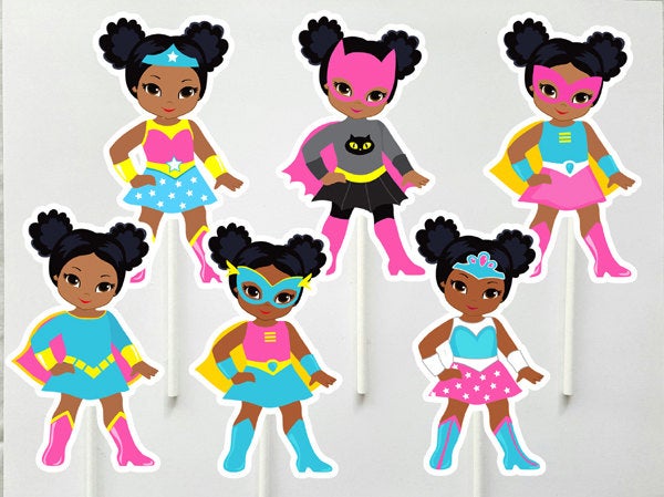 Superhero Goody Bags, Superhero Favor Bags, Superhero Birthday Party Bags, Superhero Burst Bags, Girl Superhero African American (93017215P)