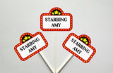 Movie Party Cupcake Toppers - Marquee cupcake toppers - Movie Party Decorations - Name In Lights Cupcake Topper, Hollywood Party, Red Carpet