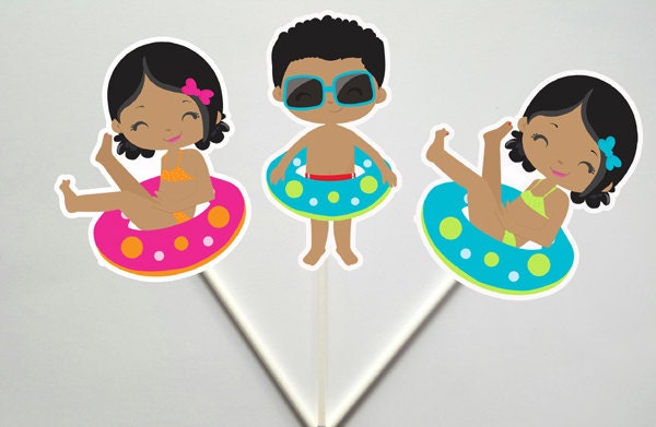 Pool Party Cupcake Toppers, Swim Party Cupcake Toppers, Swim Birthday, Beach Party Cupcake Toppers (CTOP-57171159P)