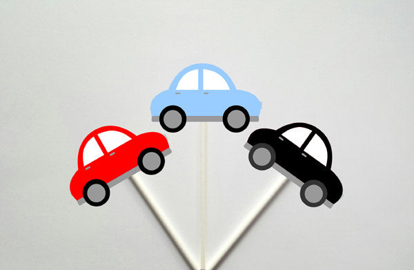 Car Cupcake Toppers, Red Car, Black Car, Blue Car
