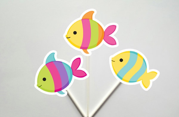 Fish Cupcake Toppers, Colorful Fish Cupcake Toppers, Under The Sea Cupcake Toppers,  82916425P