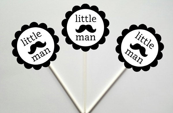 Little Man Cupcake Toppers, Mustache Cupcake Toppers, Lil Man Cupcake Toppers, 1st Birthday, First Birthday, Baby Shower Cupcake Toppers