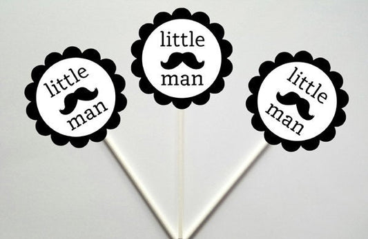 Little Man Cupcake Toppers, Mustache Cupcake Toppers, Lil Man Cupcake Toppers, 1st Birthday, First Birthday, Baby Shower Cupcake Toppers