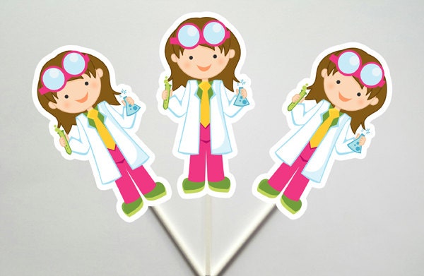 Mad Scientist Cupcake Toppers, Mad Scientist Birthday, Science Girls Cupcake Toppers