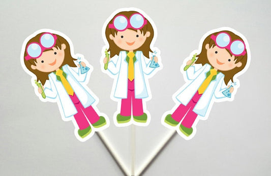 Mad Scientist Cupcake Toppers, Mad Scientist Birthday, Science Girls Cupcake Toppers