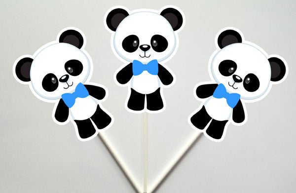 Panda Bear Cupcake Toppers, Bow Panda Cupcake Toppers