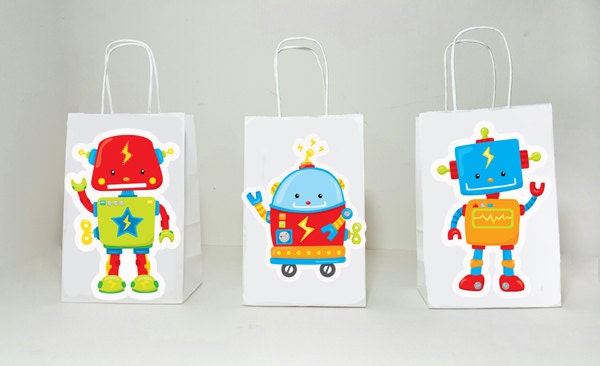 Robot Goody Bags, Robot Gift Bags, Robot Favor Bags, Robot Party Bags, Robot Favors
