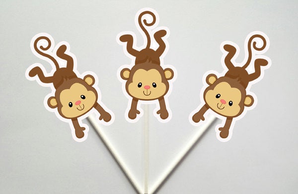 Monkey Cupcake Toppers, Monkey Baby Shower, Monkey Birthday