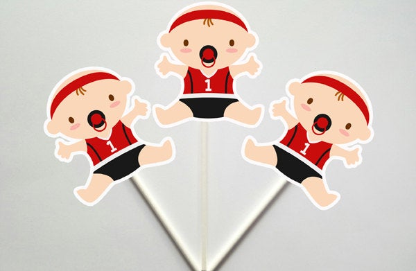 Basketball Baby Shower Cupcake Toppers, Basketball Cupcake Toppers, Basketball Baby Cupcake Toppers