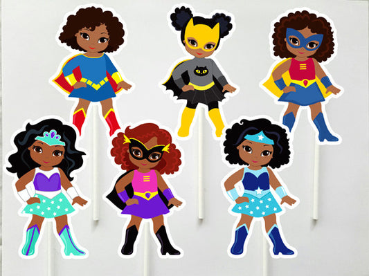 Girl Superhero Cupcake Toppers - African American (1129161132P)