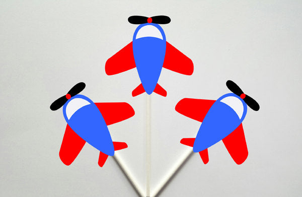 Airplane Cupcake Toppers, Plane Cupcake Toppers, Red, Blue Grey 1224171250A