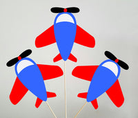 Airplane Cupcake Toppers, Plane Cupcake Toppers, Red, Blue Grey 1224171250A