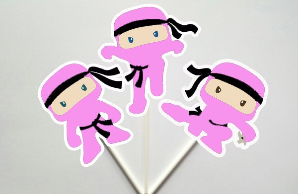 Ninja Cupcake Toppers, Girl Ninja Cupcake Toppers, Pink Ninja Cupcake Toppers 71517534A