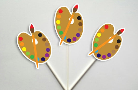 Paint Party Cupcake Toppers, Art Party Cupcake Toppers, Painting Cupcake Toppers, Paintbrush Cupcake Toppers, paint pallette
