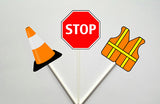 Construction Cupcake Toppers, Construction Party Cupcake Toppers, Construction Sign Cupcake Toppers (33017301P)