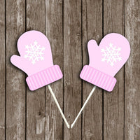 Mittens Cupcake Toppers, Winter Baby Shower, Snowflake Birthday Party, Snowflake Cupcake Toppers (11418151P)